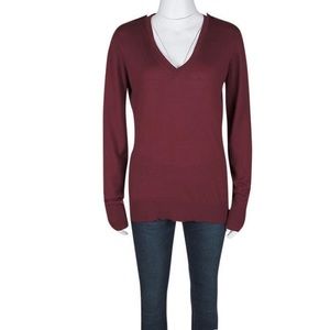 Vintage Burberry London Maroon Merino Wool V-Neck Sweater